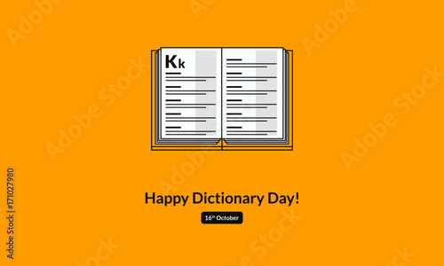 Happy Dictionary Day! (Line Art in Flat Style Vector Illustration Icon Design)