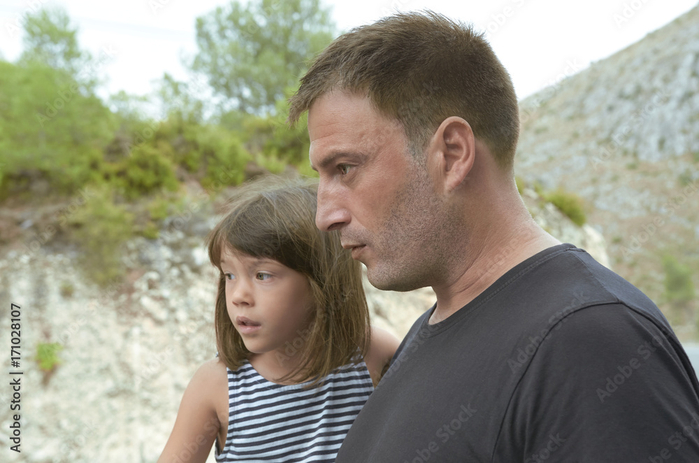 Father and child daughter in nature Father and child daughter in nature