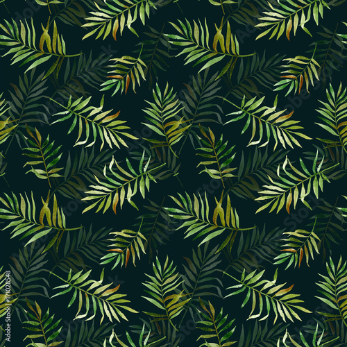 Seamless pattern with watercolor tropical leaves. Can be used for gift wrapping, background of web pages, as a print for any printing products.