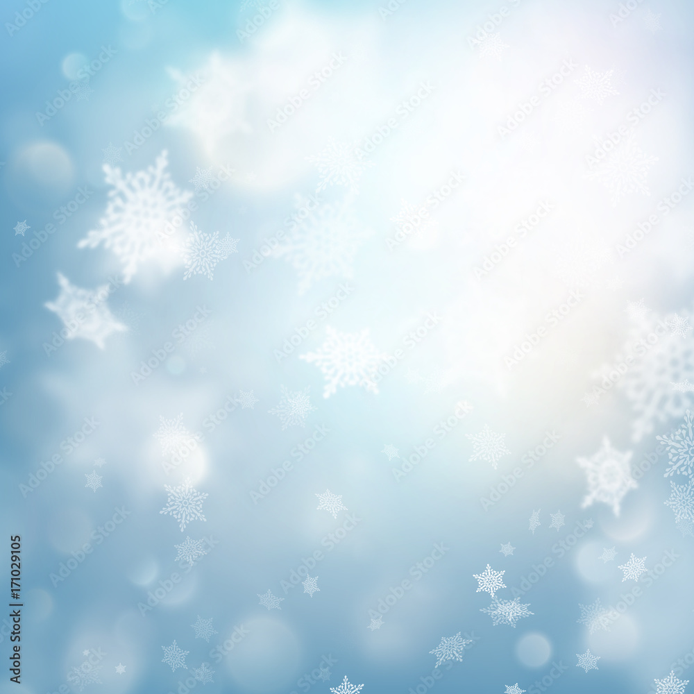 Fallen defocused snowflakes blured template. EPS 10 vector