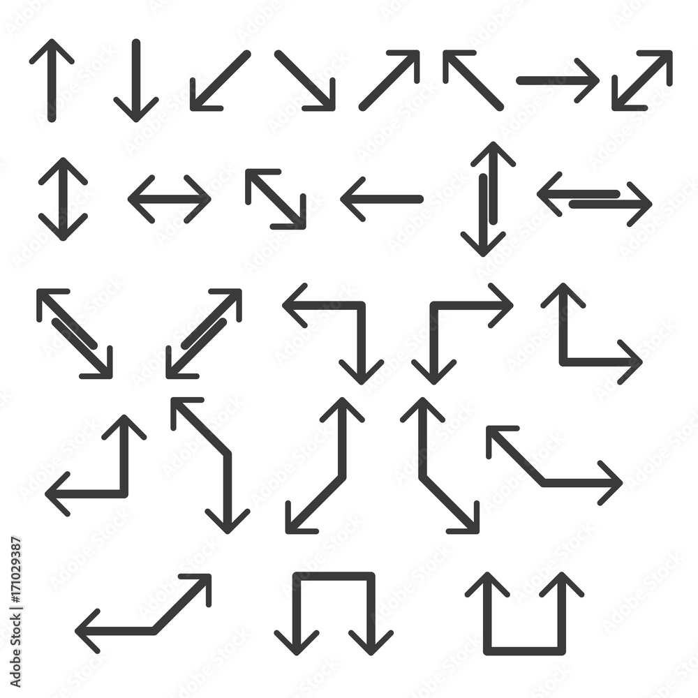 Arrows vector icon set line symbol sign direction design illustration Arrows vector icon set line symbol sign direction design illustration