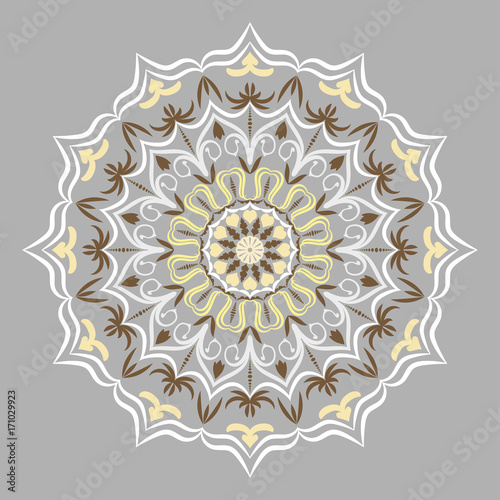 Ethnic decorative round element, Lace Patterns on gray background.