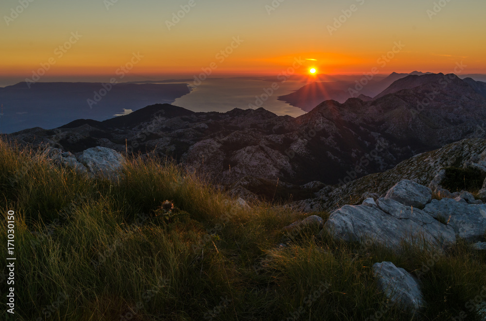 View from the top of Sveti Jure peak in the Biokovo mountains Croatia. Brac island on the background.