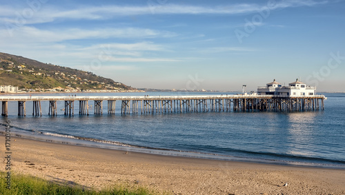View of Malibu pier and Surfrider beach in Malibu, California.