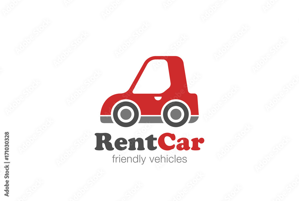 Red funny Car abstract Logo vector. Friendly Rent auto vehicle