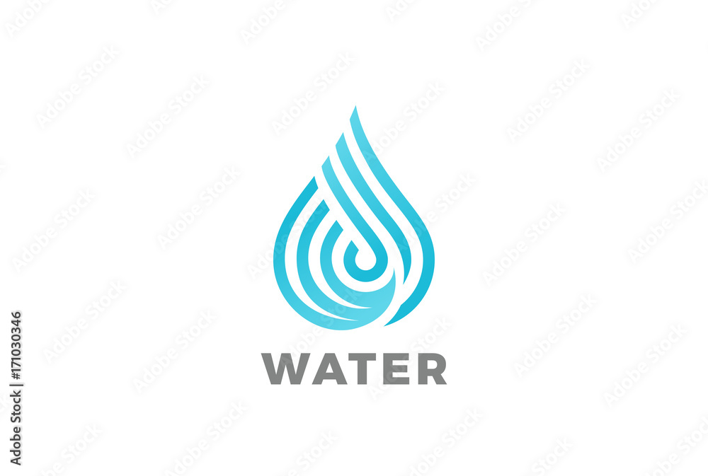 Water drop Logo vector Linear. Blue Droplet lines aqua icon