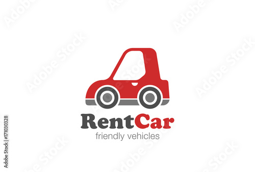 Red funny Car abstract Logo vector. Friendly Rent auto vehicle