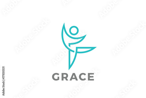 Fitness Dancing character abstract Logo vector Grace linear icon