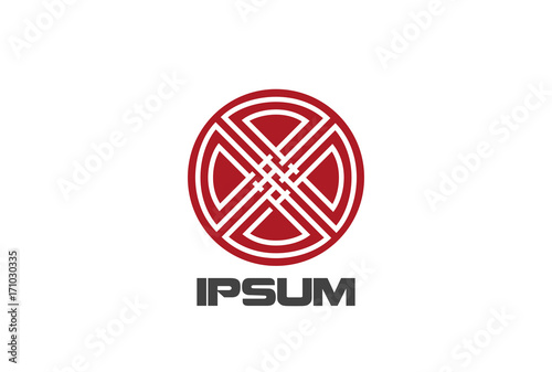 Circle Cross abstract Logo vector Linear. Red Emblem loop icon