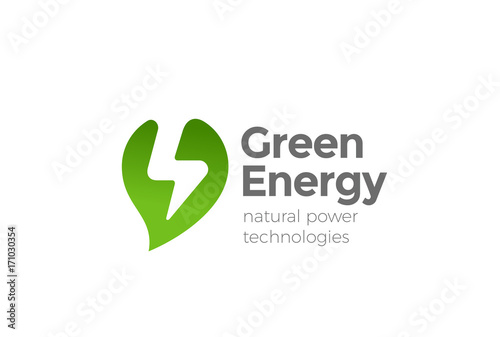 Green Energy Power Logo vector. Leaf Thunderbolt Flash icon