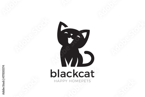 Valokuvatapetti Black Cat sitting Logo vector. Home pet veterinary clinic icon