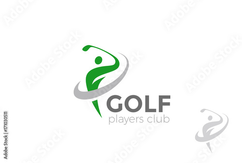 Golf player hits ball Logo design vector Golf club Logotype icon