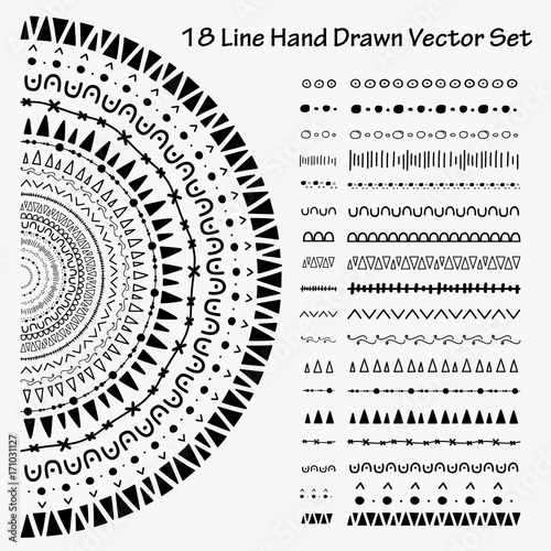 18 Line Hand Drawn Vector Set. Handmade Vector Illustration.