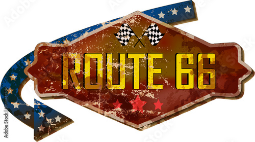 vintage route 66 road sign,guidepost,retro grungy vector illustration