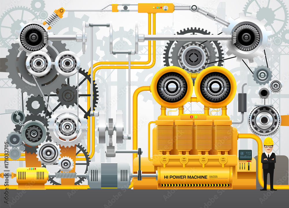 Industrial machinery factory engineering construction equipment vector illustration