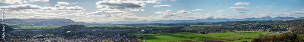 Panoramic view of Stirling City, Menteith hills and river Forth from the Wallace Monument