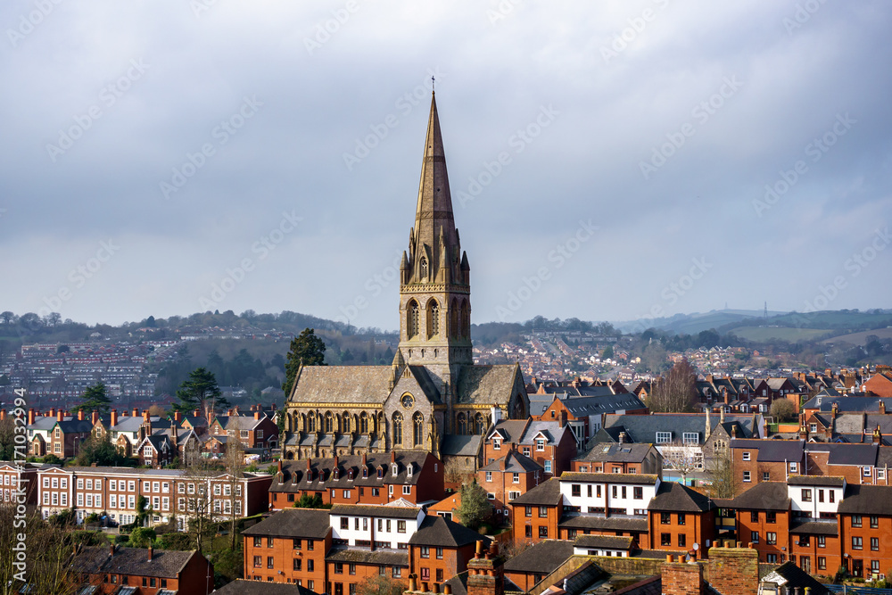 Aeral view on St Michael & All Angels' Church and surroundings in Exeter, February 18, 2017