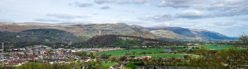 Panoramic landscape view of the city and highlands from Stirling Castle walls