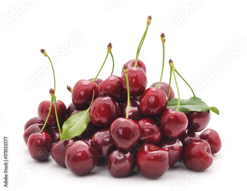 Cherries with leaves.