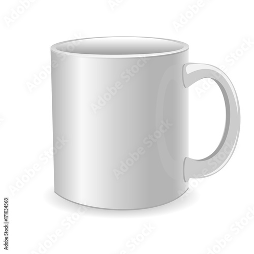 Realistic white cup isolated on white background. Vector template for Mock Up. Vector illustration