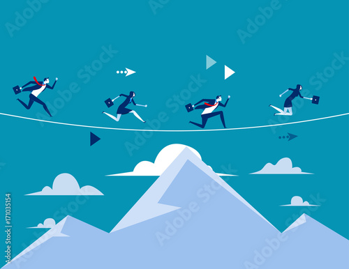 Business people running over the mountain. Concept business vector illustration. Flat style design.