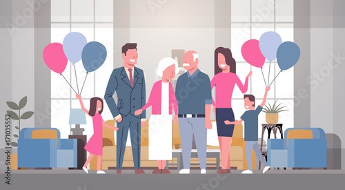 Happy Family Together Greeting Grandfather And Grandmother With Grandparents Day Vector Illustration