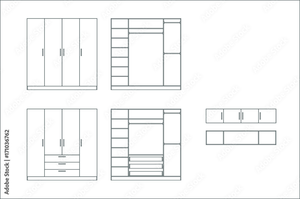 Wardrobe design collection isolated on white background. Vector. Furniture design. Simple, line, graphic, illustrator. Home Interior Design Software Programs.Project management. Wardrobe design collection isolated on white background. Vector. Furniture design. Simple, line, graphic, illustrator. Home Interior Design Software Programs.Project management.