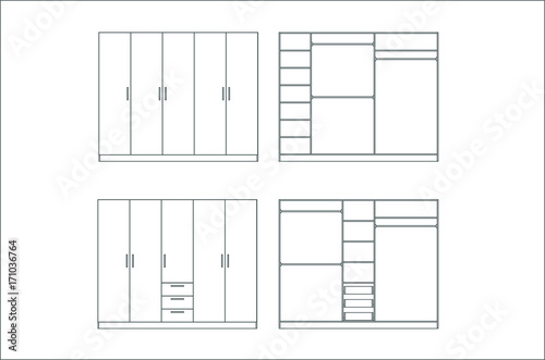 Wardrobe design collection isolated on white background. Vector. Furniture design. Simple, line, graphic, illustrator. Home Interior Design Software Programs.Project management.