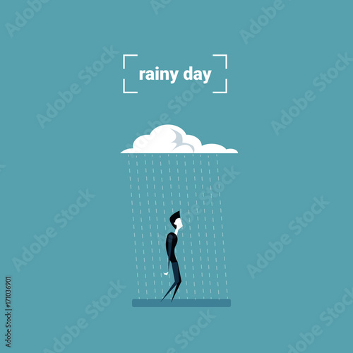 Business Man Standing Under Rain Cloud Rainy