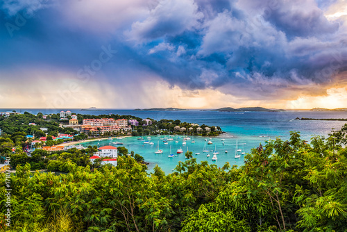 Cruz Bay St. Johns, U.S. Virgin Islands with storm clouds. photo