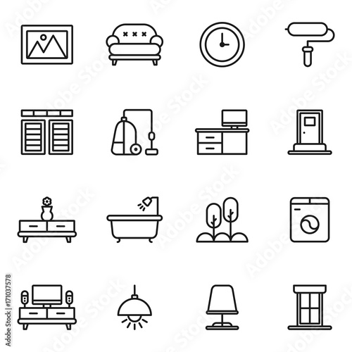 Furniture and home decor icon set. Vector illustration