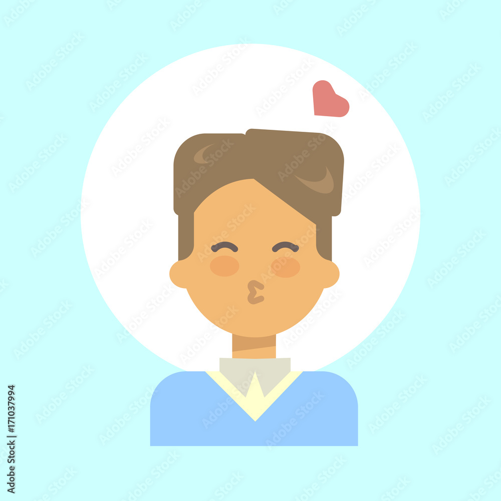 Male Blow Kiss Emotion Profile Icon, Man Cartoon Portrait Happy Smiling Face Vector Illustration