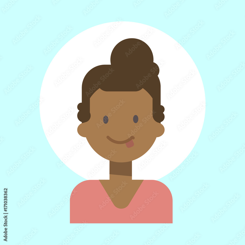 African American Female Showing Tongue Emotion Profile Icon, Woman Cartoon Portrait Happy Smiling Face Vector Illustration African American Female Showing Tongue Emotion Profile Icon, Woman Cartoon Portrait Happy Smiling Face Vector Illustration