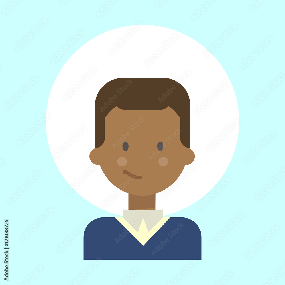 African American Male Emotion Profile Icon, Man Cartoon Portrait Happy Smiling Face Vector Illustration