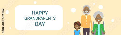 Happy Grandparents Day Greeting Card Banner African American Grandfather And Grandmother With Grandchild Together Vector Illustration