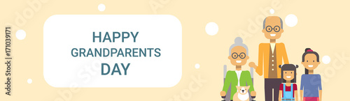 Happy Grandparents Day Greeting Card Banner Grandfather And Grandmother With Grandchildren Together Vector Illustration
