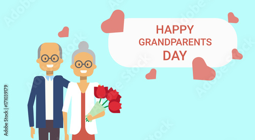 Happy Grandparents Day Greeting Card Holiday Banner Grandfather And Grandmother Couple Together Vector Illustration