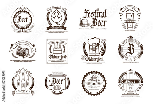 Fototapet Oktoberfest Beer Festival Logos Set Holiday Decoration Posters Design Flat Vecto