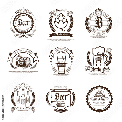 Oktoberfest Beer Festival Logos Set Holiday Decoration Posters Design Flat Vector Illustration
