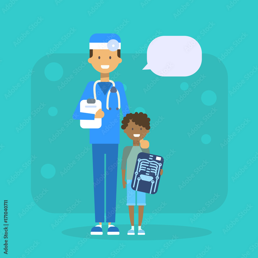 Medical Doctor With Child Holding X Ray Hospital Examination Concept Flat Vector Illustration Medical Doctor With Child Holding X Ray Hospital Examination Concept Flat Vector Illustration