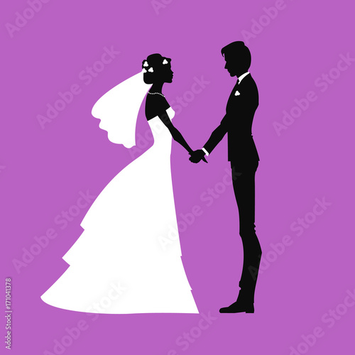 Vector illustration wedding silhouettes. The groom and the bride for cards and invitations.