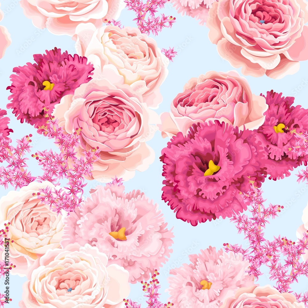 Seamless pattern with eustoma and roses Seamless pattern with eustoma and roses