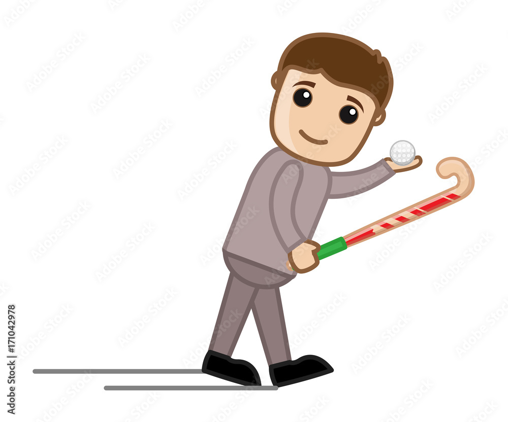 Man Walking with Ball and Hockey Man Walking with Ball and Hockey