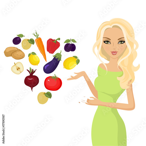 World day of vegetarianism. Isolated white background. Woman hand holding the Apple.