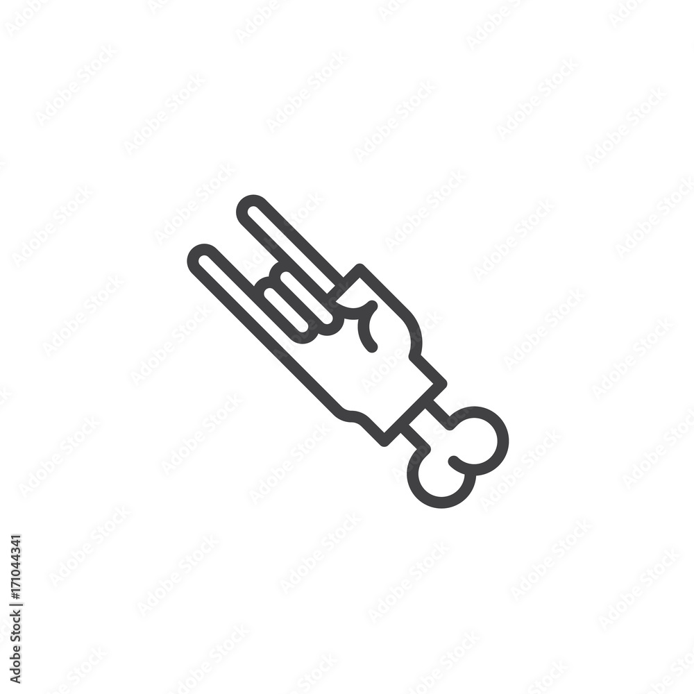 Hand in rock n roll line icon, outline vector sign, linear style pictogram isolated on white. Halloween holiday Symbol, logo illustration. Editable stroke Hand in rock n roll line icon, outline vector sign, linear style pictogram isolated on white. Halloween holiday Symbol, logo illustration. Editable stroke