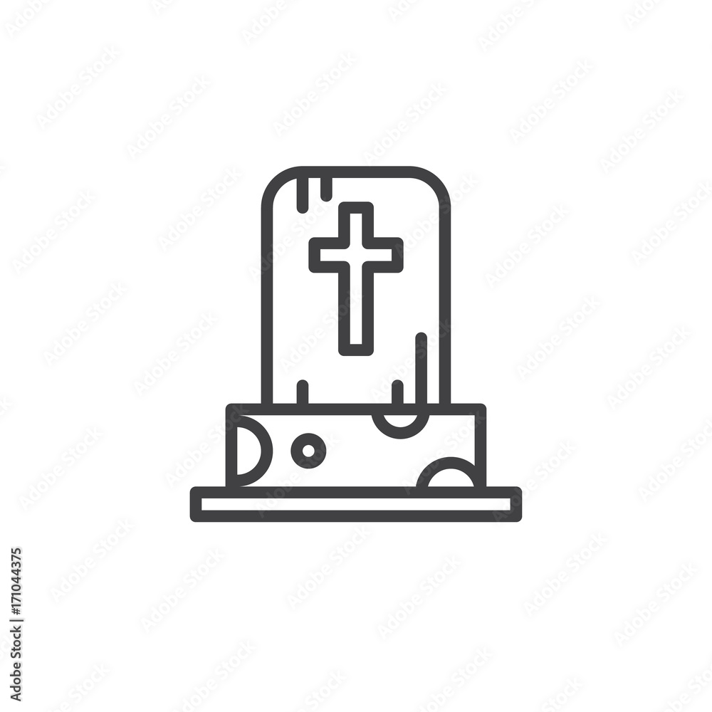 Tombstone line icon, outline vector sign, linear style pictogram isolated on white. Halloween holiday Symbol, logo illustration. Editable stroke Tombstone line icon, outline vector sign, linear style pictogram isolated on white. Halloween holiday Symbol, logo illustration. Editable stroke