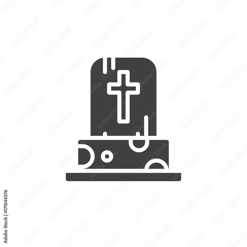 Obraz premium Tombstone icon vector, filled flat sign, solid pictogram isolated on white. Halloween holiday Symbol, logo illustration.