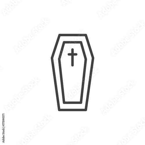 Coffin line icon, outline vector sign, linear style pictogram isolated on white. Halloween holiday Symbol, logo illustration. Editable stroke