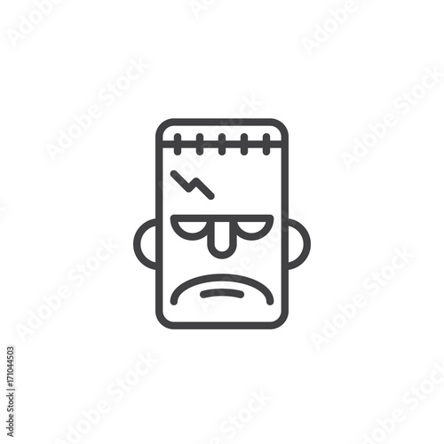 Frankenstein mask line icon, outline vector sign, linear style pictogram isolated on white. Halloween holiday Symbol, logo illustration. Editable stroke