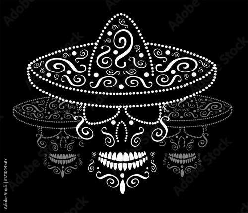 Mexican skull with sombrero, Day of the dead